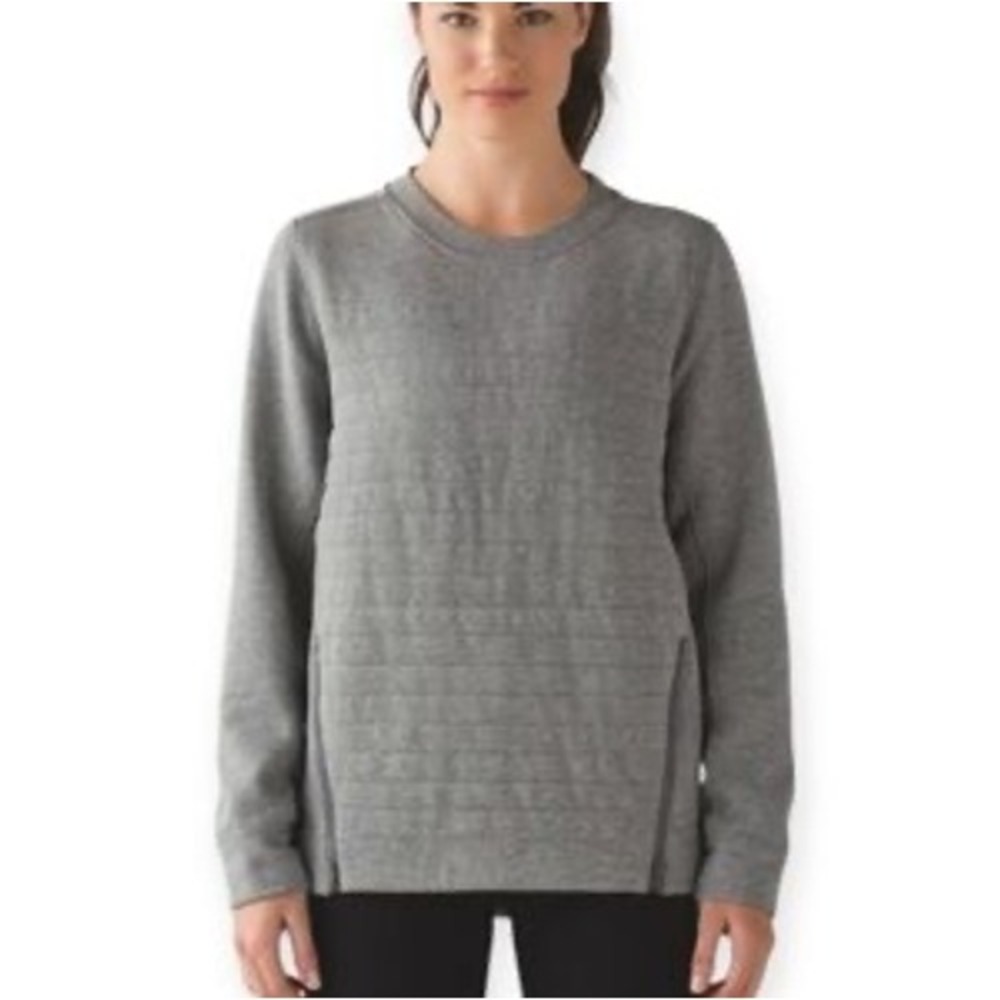 Lululemon Gray‎ Quilted Pullover Long Sleeve Athletic Top Zipper Detail